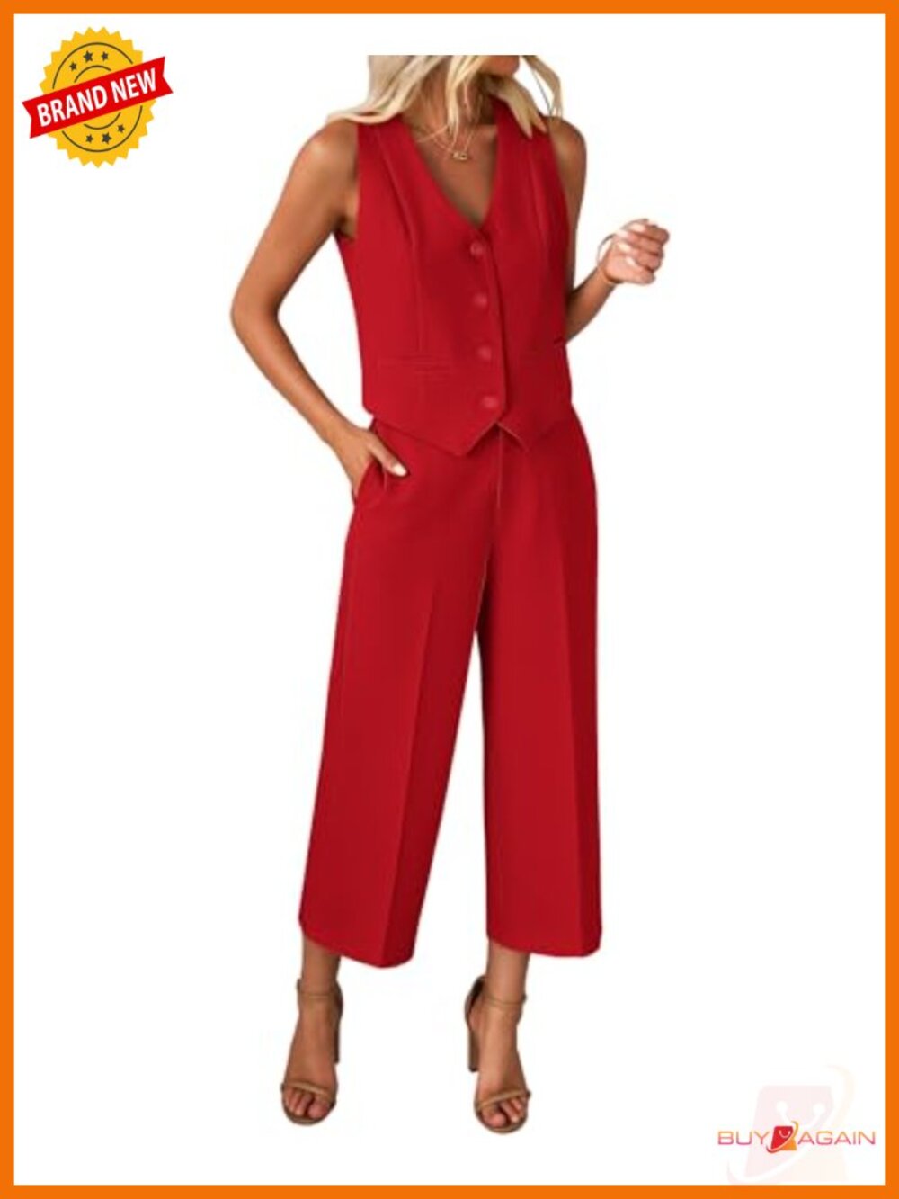 2 Piece Sleeveless Vest & Wide Leg Capri Pants Suit Set